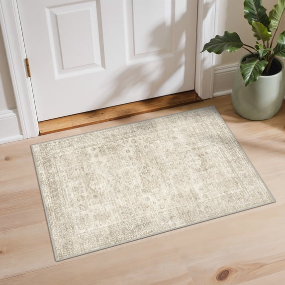 KUETH 2X3 Vintage Area Rugs Machine Washable Rugs for Living Room, Non Slip Flat Pile Rug with Rubber Backing, Boho Rug for Entryway Bedroom Dining Room Home Office