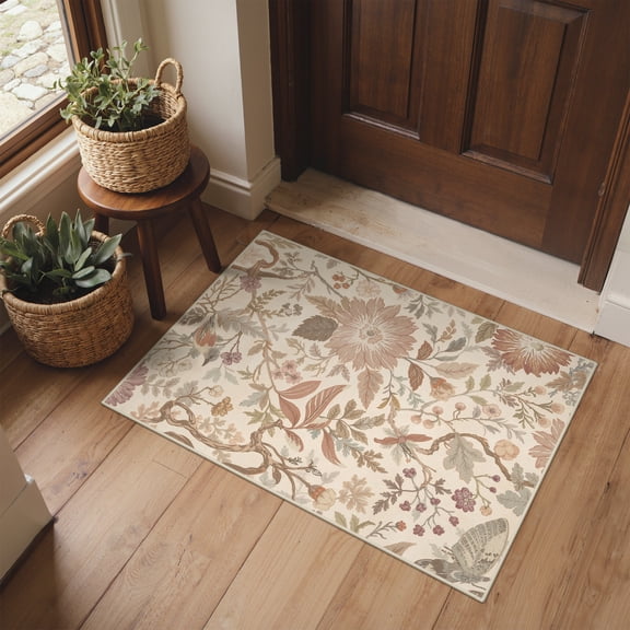 KUETH 2X3 Vintage Floral Area Rugs Machine Washable Rugs for Living Room, Non Slip Flat Pile Rug with Rubber Backing, Boho Rug for Entryway Bedroom Dining Room Home Office