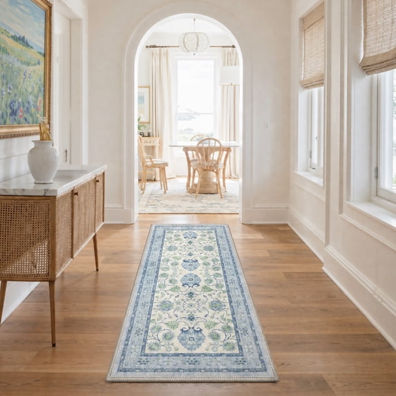 KUETH 2X6 Vintage Runner Rug Machine Washable Rugs for Living Room, Non Slip Flat Pile Rug with Rubber Backing, Boho Rug for Entryway Hallway Kitchen and Corridor