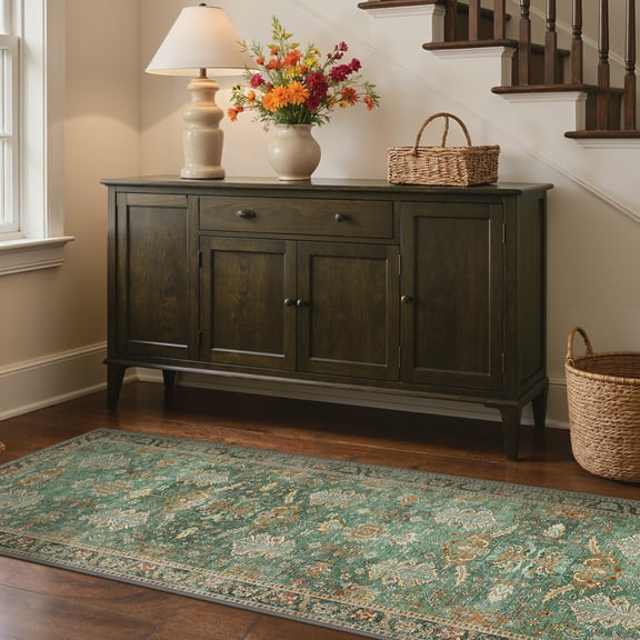 KUETH 2X7 Runner Rugs for Kitchen, Non Slip Machine Washable Low-Pile Rugs, Strain resistant and Ultra-thin Print Rug for Hallway, Bathroom, Laundry.
