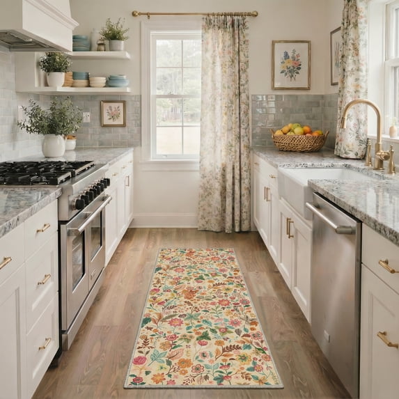 KUETH 2X7 Vintage Floral Runner Rug Machine Washable Rugs for Living Room, Non Slip Flat Pile Rug with Rubber Backing, Boho Rug for Entryway Hallway Kitchen and Corridor