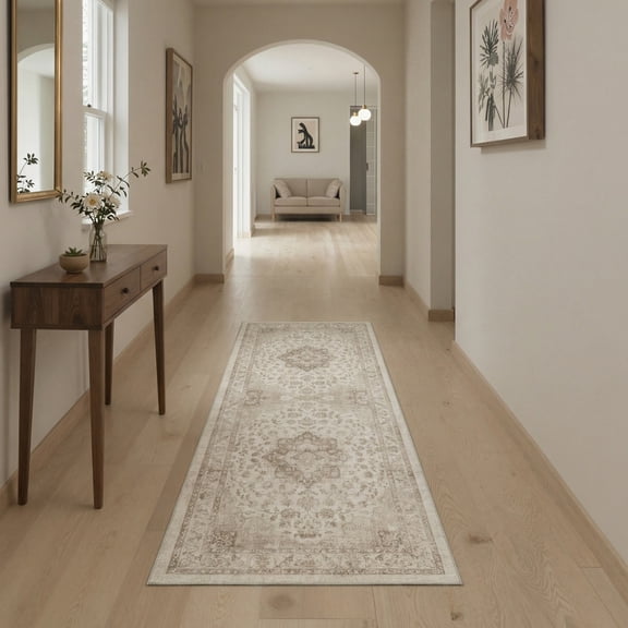 KUETH 2X7 Vintage Runner Rug Machine Washable Rugs for Living Room, Non Slip Flat Pile Rug with Rubber Backing, Boho Rug for Entryway Hallway Kitchen and Corridor