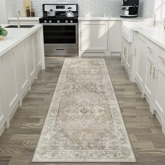 KUETH 2X7 Vintage Runner Rug Machine Washable Rugs for Living Room, Non Slip Flat Pile Rug with Rubber Backing, Boho Rug for Entryway Hallway Kitchen and Corridor