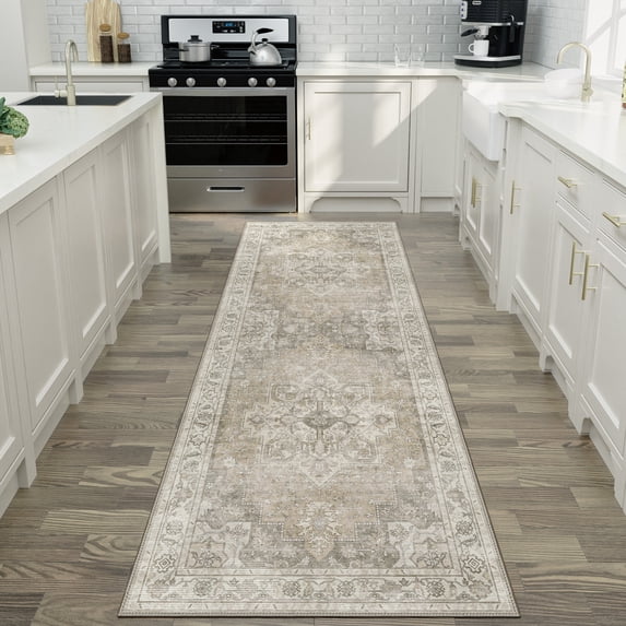 KUETH 2X7 Vintage Runner Rug Machine Washable Rugs for Living Room, Non Slip Flat Pile Rug with Rubber Backing, Boho Rug for Entryway Hallway Kitchen and Corridor