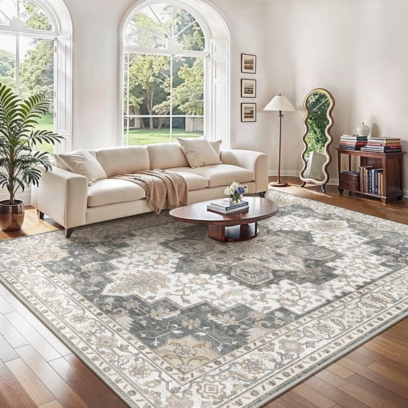 KUETH 2X7 Vintage Runner Rug Machine Washable Rugs for Living Room, Non Slip Flat Pile Rug with Rubber Backing, Boho Rug for Entryway Hallway Kitchen and Corridor