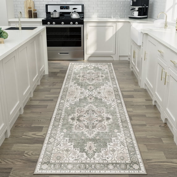 KUETH 2X7 Vintage Runner Rug Machine Washable Rugs for Living Room, Non Slip Flat Pile Rug with Rubber Backing, Boho Rug for Entryway Hallway Kitchen and Corridor