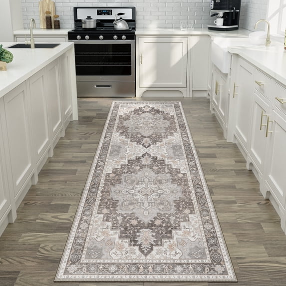 KUETH 2X7 Vintage Runner Rug Machine Washable Rugs for Living Room, Non Slip Flat Pile Rug with Rubber Backing, Boho Rug for Entryway Hallway Kitchen and Corridor