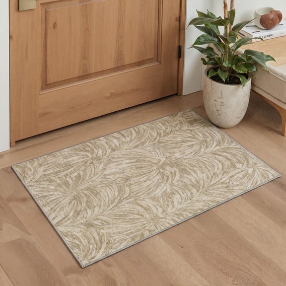 KUETH 2x3 Allover Floral Entryway Rug, Machine Washable Soft Low Pile Non Slip Backing Rug, Dusty Beige Accent Rug