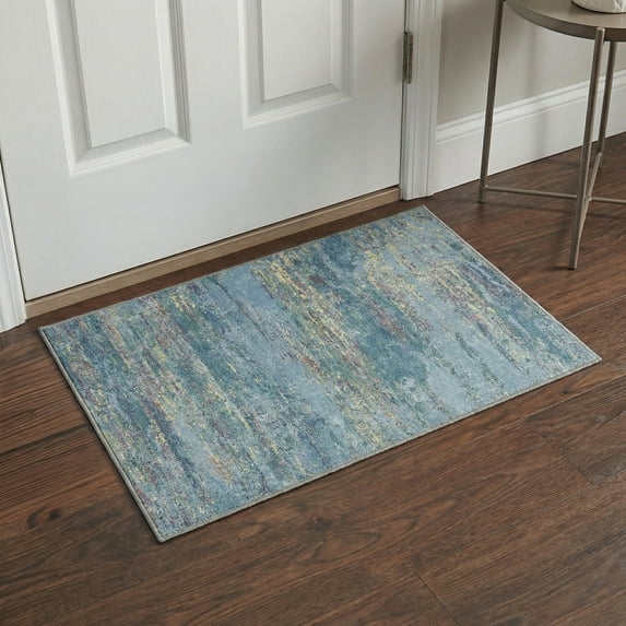 KUETH 2x3 Area Rug Blue Abstract Area Rug, Machine Washable Vintage Distressed Throw Rug with Non-Slip Gripper, Modern Aesthetic Carpet for Bedroom Living Room