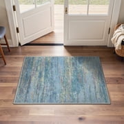 KUETH 2x3 Area Rug Blue Abstract Area Rug, Machine Washable Vintage Distressed Throw Rug with Non-Slip Gripper, Modern Aesthetic Carpet for Bedroom Living Room