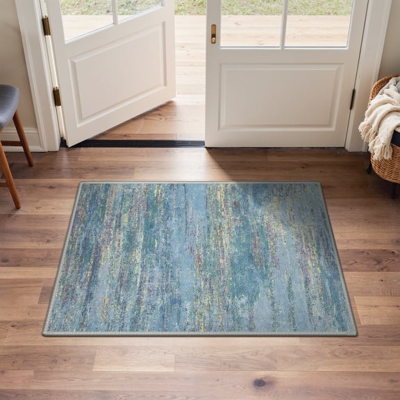 KUETH 2x3 Area Rug Blue Abstract Area Rug, Machine Washable Vintage Distressed Throw Rug with Non-Slip Gripper, Modern Aesthetic Carpet for Bedroom Living Room