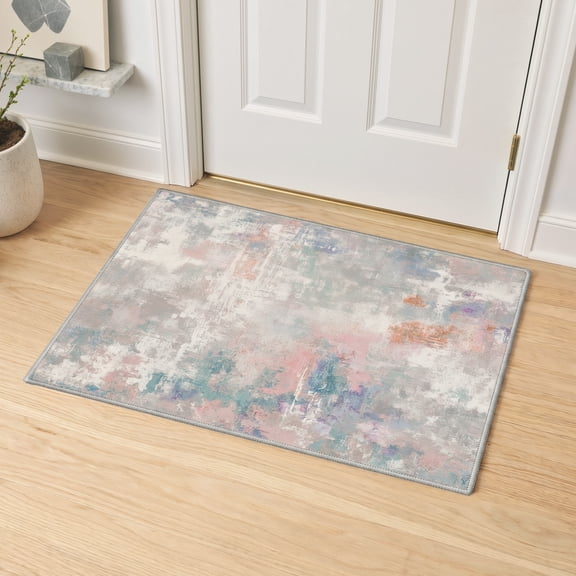 KUETH 2x3 Area Rug Pastel Abstract, Machine Washable Vintage Distressed Throw Rug with Non-Slip Gripper, Modern Aesthetic Carpet for Bedroom Living Room