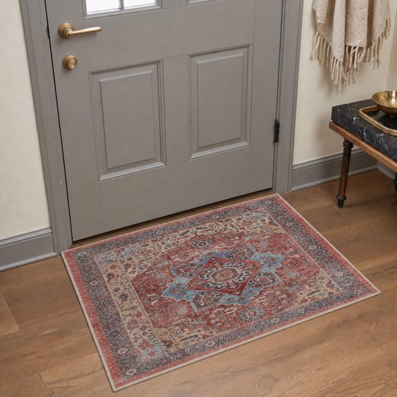 KUETH 2x3 Entryway Rug, Vintage Boho Medallion Rugs Non-Slip Soft Low Pile Washable Rug Large Distressed Rug Indoor Retro Carpet for Kitchen Bathroom Entrance