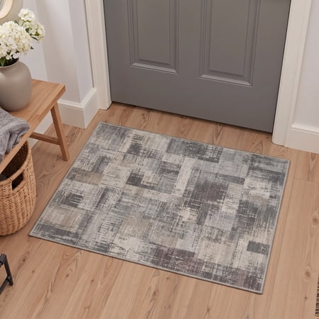 KUETH 2x3 Low Pile Modern Accent Rug, Machine Washable Soft Non Slip Backing Rug, Dusty Greige Rug for Entryway Bedroom