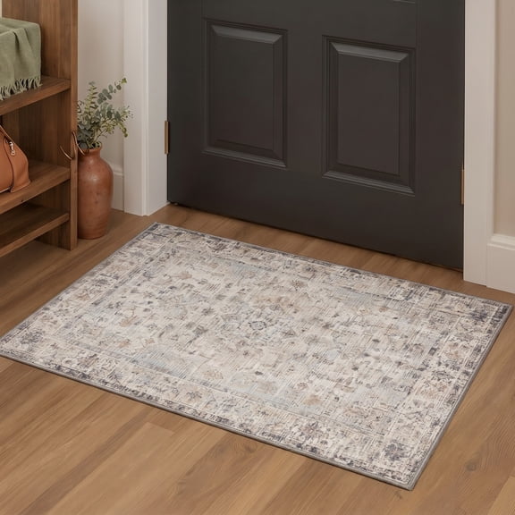KUETH 2x3 Machine Washable Allover Persian Accent Rug, Soft Low Pile Non Slip Backing Rug, MIST Rug for Entryway Bedroom Kitchen