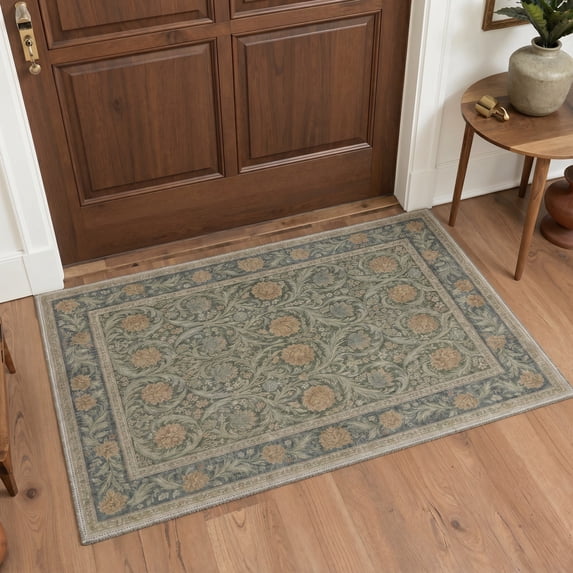 KUETH 2x3 Machine Washable Modern Art Accent Rug, Soft Low Pile Non Slip Backing Rug, OCHRE BLOOM Rug for Entryway Bedroom Kitchen