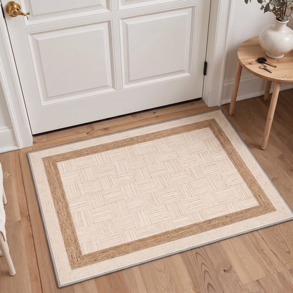 KUETH 2x3 Minimal Style Entryway Rug, Machine Washable Soft Low Pile Non Slip Backing Rug, AMBERLINEN Accent Rug