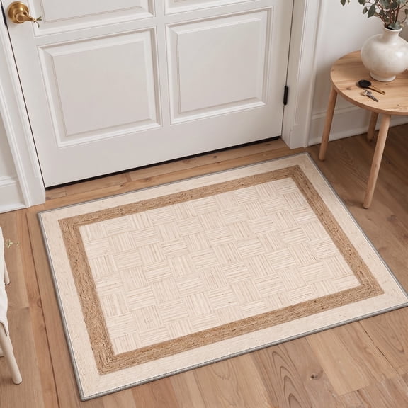KUETH 2x3 Minimal Style Entryway Rug, Machine Washable Soft Low Pile Non Slip Backing Rug, AMBERLINEN Accent Rug
