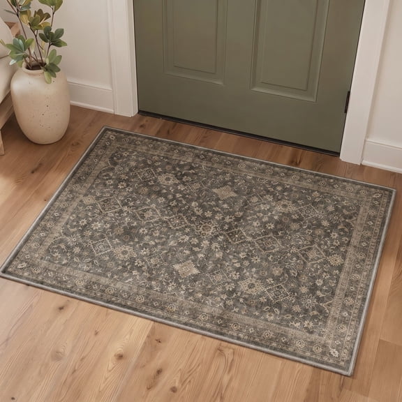 KUETH 2x3 Persian Area Entryway Rug, Machine Washable Soft Low Pile Non Slip Backing Rug, FLORAL Accent Rug