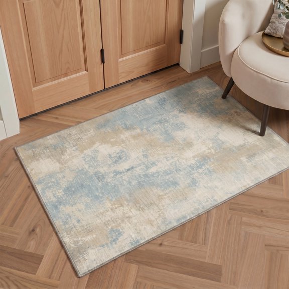 KUETH 2x3 Soft Abstract Entryway Rug, Machine Washable Soft Low Pile Non Slip Backing Rug, Coastal Haze Accent Rug