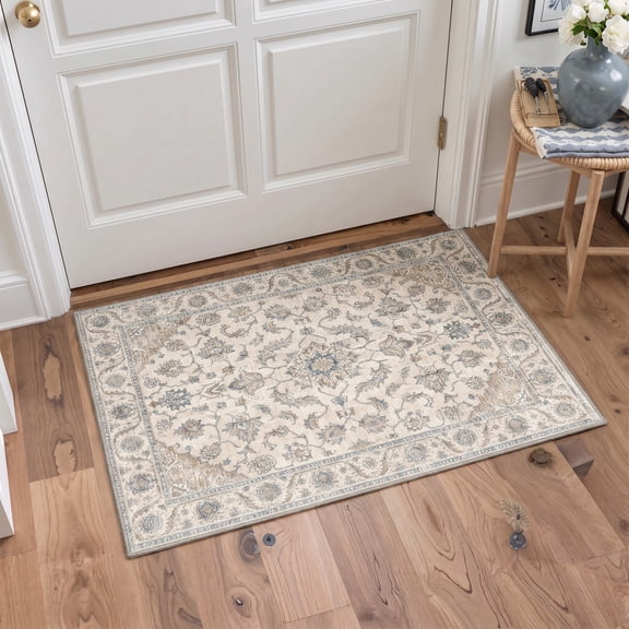 KUETH 2x3 Soft Oriental Persian Accent Rug, Machine Washable Low Pile Non Slip Backing Rug, AMBERBLOOM Rug for Entryway Kitchen