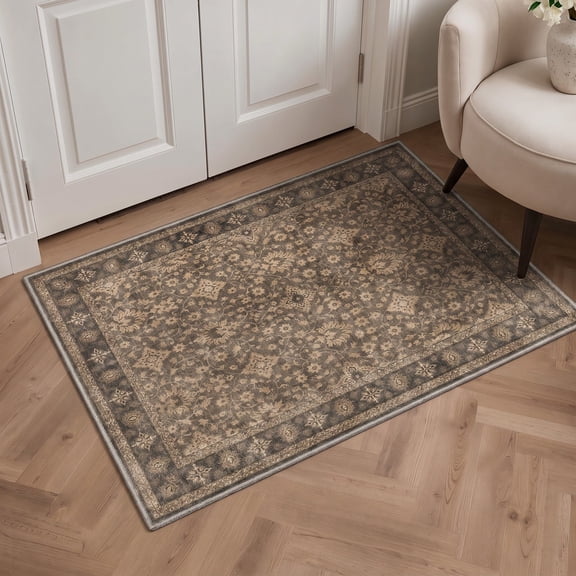 KUETH 2x3 Soft Oriental Persian Accent Rug, Machine Washable Low Pile Non Slip Backing Rug, VINTAGE Rug for Entryway Kitchen