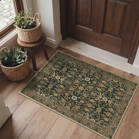KUETH 2x3 Vintage Floral Area Rugs Machine Washable Rugs for Living Room, Non Slip Flat Pile Rug with Rubber Backing, Boho Rug for Entryway Bedroom Dining Room Home Office