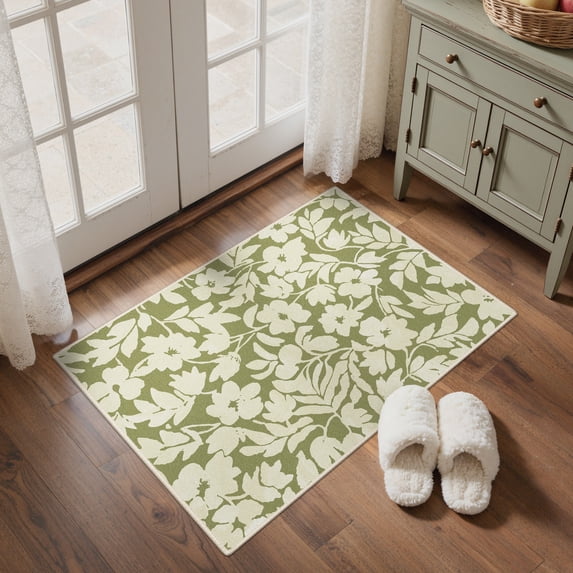KUETH 2x3 Vintage Floral Area Rugs Machine Washable Rugs for Living Room, Non Slip Flat Pile Rug with Rubber Backing, Boho Rug for Entryway Bedroom Dining Room Home Office