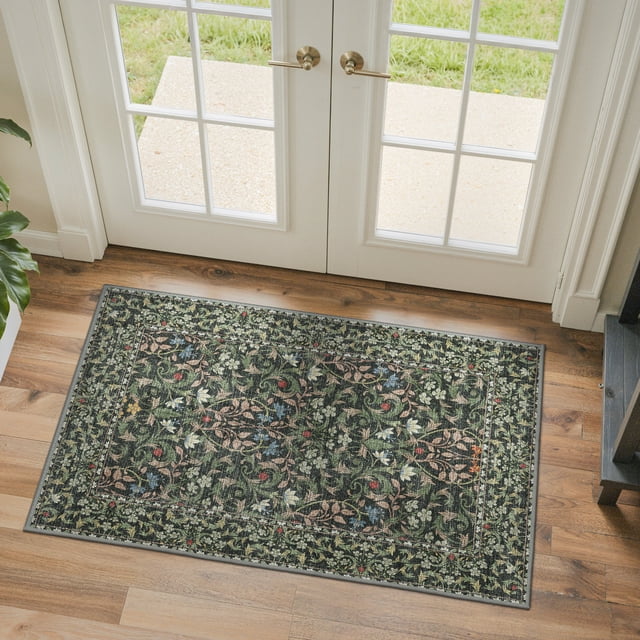KUETH 2x3 Vintage Floral Area Rugs Machine Washable Rugs for Living Room, Non Slip Flat Pile Rug with Rubber Backing, Boho Rug for Entryway Bedroom Dining Room Home Office
