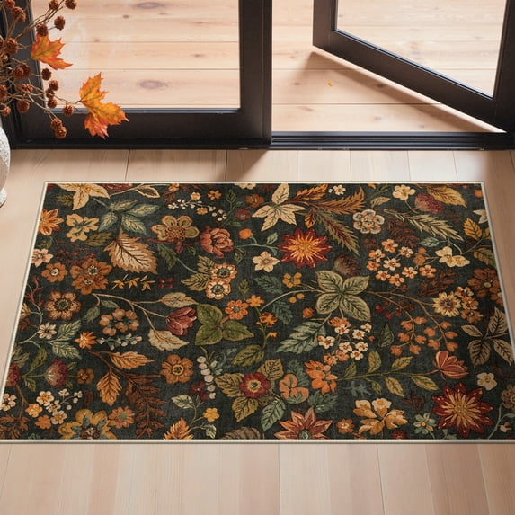 KUETH 2x3 Vintage Floral Area Rugs Machine Washable Rugs for Living Room, Non Slip Flat Pile Rug with Rubber Backing, Boho Rug for Entryway Bedroom Dining Room Home Office