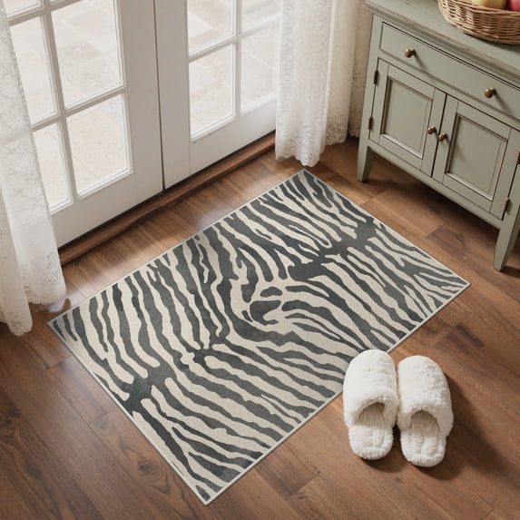 KUETH 2x3 Zebra Area Rugs Machine Washable Rugs for Living Room, Non Slip Flat Pile Rug with Rubber Backing, Modern Rug for Entryway Bedroom Dining Room Home Office