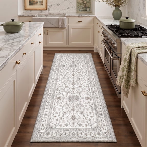 KUETH 2x6 Classic Vintage Hallway Runner Rug, Machine Washable Soft Low Pile Non Slip Backing Rug Runner, VINE Rug for Kitchen Bedroom