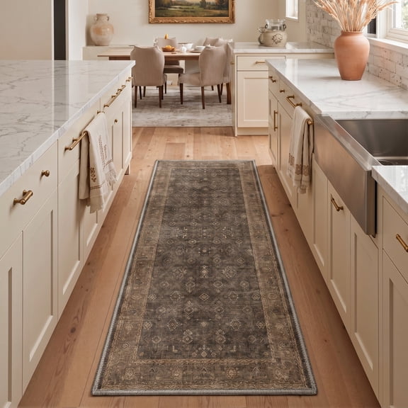 KUETH 2x6 Machine Washable Allover Persian Runner Rug, Soft Low Pile Non Slip Backing Rug Runner, LOOM Rug for Hallway Kitchen Bedroom