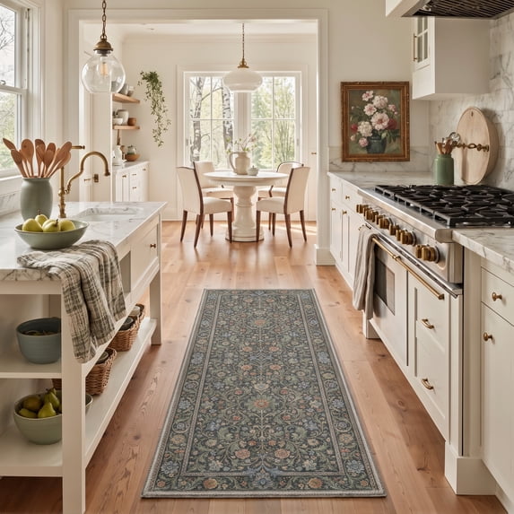 KUETH 2x6 Machine Washable Contemporary Art Runner Rug, Soft Low Pile Non Slip Backing Rug Runner, DUSK BLOOM Rug for Hallway Kitchen Bedroom