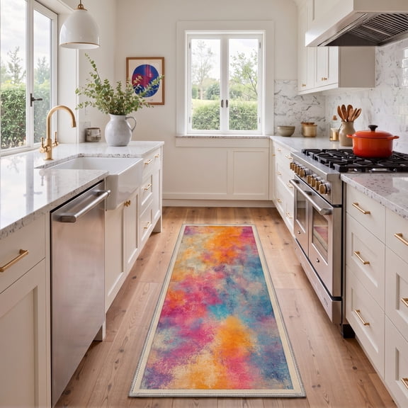 KUETH 2x6 Soft Modern Area Runner Rug, Machine Washable Low Pile Non Slip Backing Rug Runner, AMBERAURA Rug for Hallway Kitchen