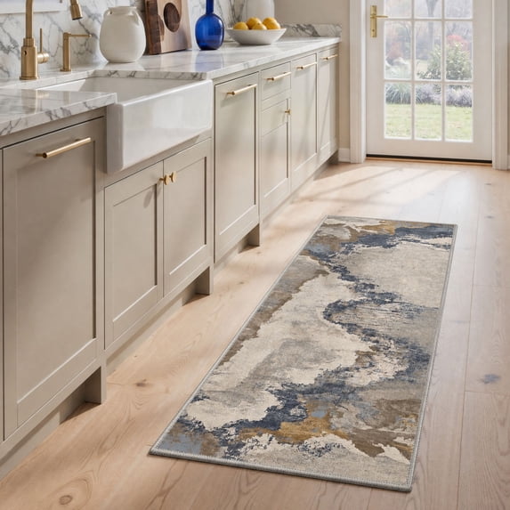 KUETH 2x6 Soft Modern Area Runner Rug, Machine Washable Low Pile Non Slip Backing Rug Runner, OCHRE VEIL Rug for Hallway Kitchen
