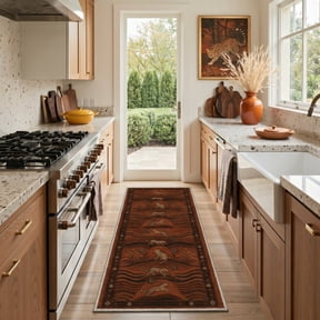 KUETH 2x7 Low Pile Low Pile Nature Runner Rug, Machine Washable Soft Non Slip Backing Rug Runner, OCHRE LEOPARD Rug for Hallway Kitchen Bedroom