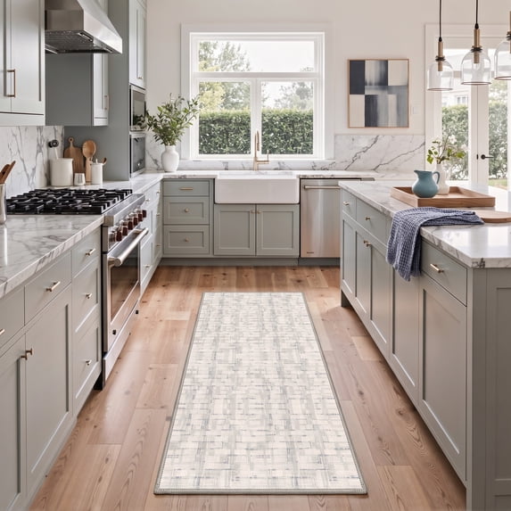 KUETH 2x7 Low Pile Simple Modern Runner Rug, Machine Washable Soft Non Slip Backing Rug Runner, SLATE ECHO Rug for Hallway Kitchen Bedroom