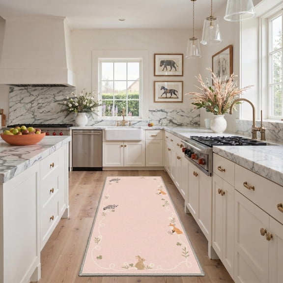 KUETH 2x7 Natural Style Hallway Runner Rug, Machine Washable Soft Low Pile Non Slip Backing Rug Runner, Blush Pink Rug for Kitchen Bedroom