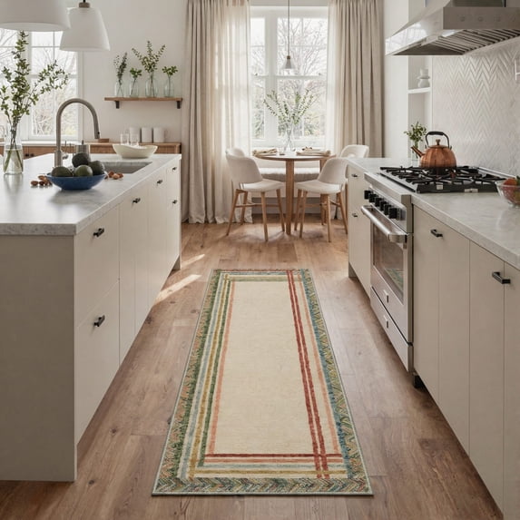 KUETH 2x7 Soft Clean Modern Runner Rug, Machine Washable Low Pile Non Slip Backing Rug Runner, Dusty Multicolor Rug for Hallway Kitchen