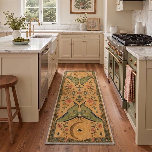 KUETH 2x7 Soft Soft Organic Runner Rug, Machine Washable Low Pile Non Slip Backing Rug Runner, AMBERORBIT Rug for Hallway Kitchen
