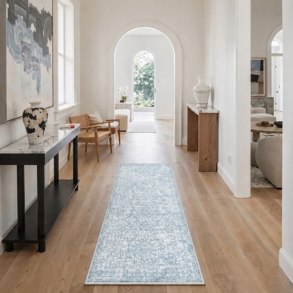 KUETH 2x7 Vintage Runner Rug Machine Washable, Kitchen Runner Rug for Floor and Hallway, Non Slip Flat Pile Area Rug with Rubber Backing for Entryway Bathroom Bedroom Laundry