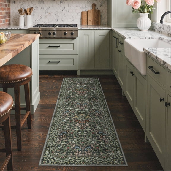 KUETH 2x7 Vintage Runner Rug Machine Washable, Kitchen Runner Rug for Floor and Hallway, Non Slip Flat Pile Area Rug with Rubber Backing for Entryway Bathroom Bedroom Laundry