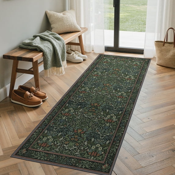 KUETH 2x7 Vintage Runner Rug Machine Washable, Kitchen Runner Rug for Floor and Hallway, Non Slip Flat Pile Area Rug with Rubber Backing for Entryway Bathroom Bedroom Laundry