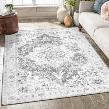 KUETH 3'x5' Area Rugs for Living Room, Non-Slip Machine Washable Vintage Retro Rug, Low Pile Chenille Print Rug for Bedroom Dining Room Home Office