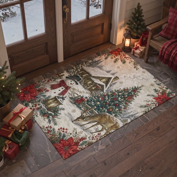 KUETH 3'x5' Christmas Machine Washable Area Rug, Non-Slip Rugs for Bedside, Entryway and Small Living Space, Beige