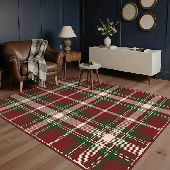 KUETH Large Indoor Area Rug 3×5, Machine Washable Rug, Area Rugs for Living Room,Red & Green Printed Decor Rug, Non-Slip Rug, Bedroom, Kitchen, Dinning Room