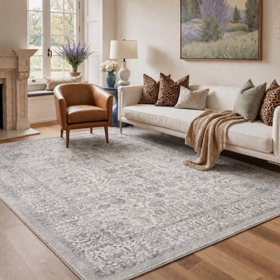 KUETH 3X5 Vintage Area Rugs Machine Washable Rugs for Living Room, Non Slip Flat Pile Rug with Rubber Backing, Persian Rug for Entryway Bedroom Dining Room Home Office