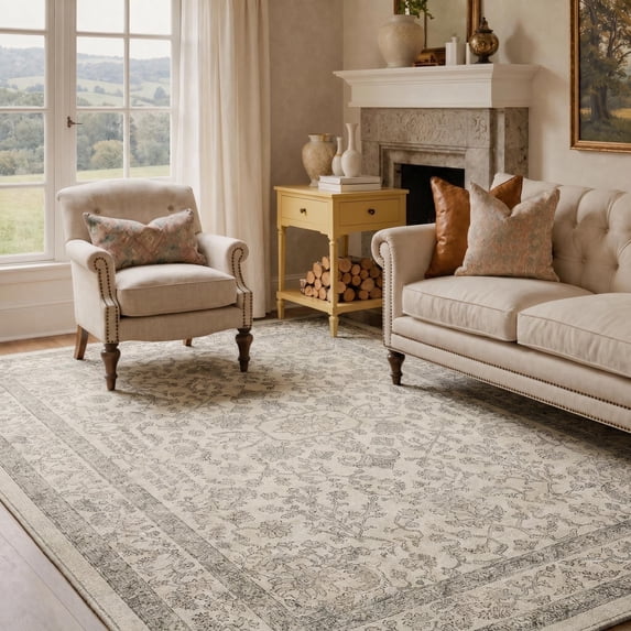 KUETH 3X5 Vintage Area Rugs Machine Washable Rugs for Living Room, Non Slip Flat Pile Rug with Rubber Backing, Persian Rug for Entryway Bedroom Dining Room Home Office