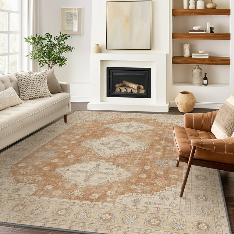 KUETH Vintage Tribal Distressed Brick Low Pile Area Rug 3 x5 Machine Washable